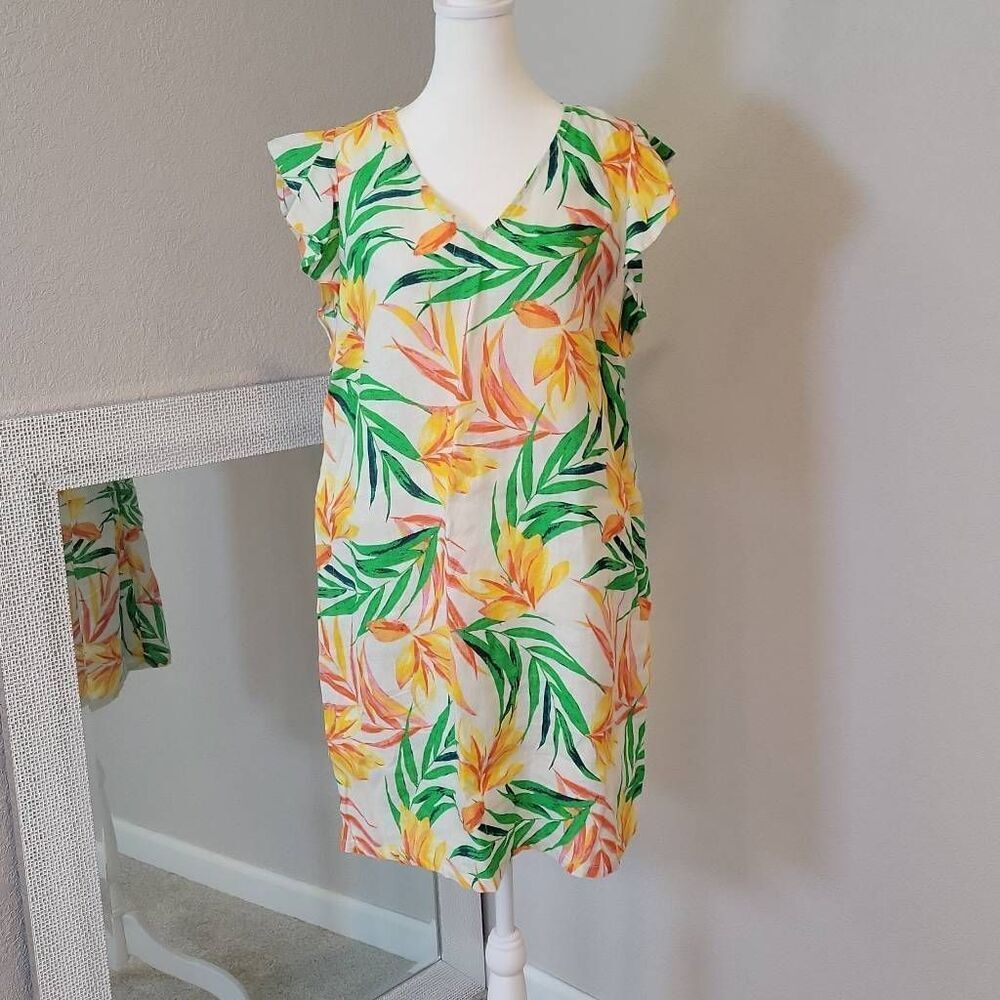 NWT Nicole Miller 100% Linen Tropical Print Dress Size M
